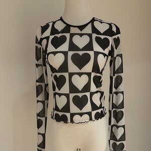 dELiA*s Black and White Heart Long Sleeve Top